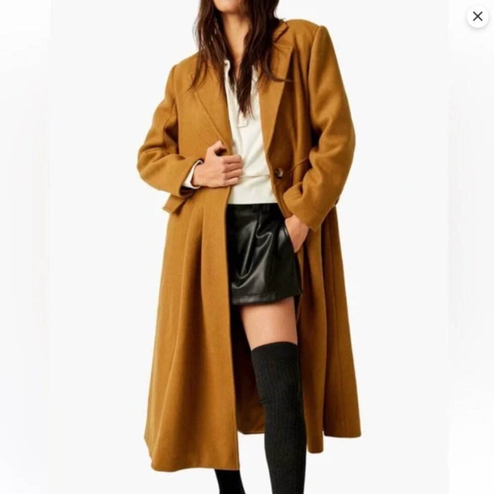 NWT Free People Camel Victoria Princess Seam Coat Sz Medium